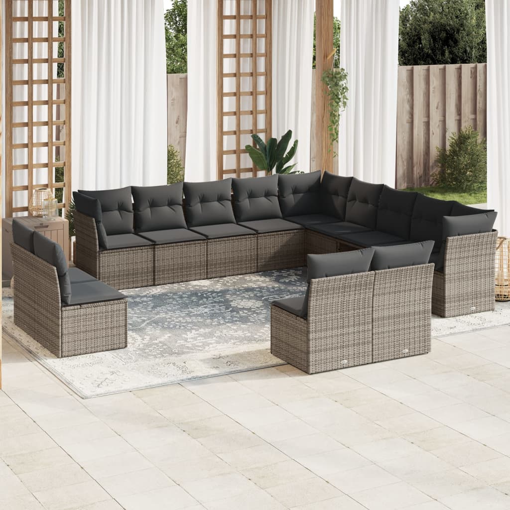 sofasæt til haven 13 dele med hynder polyrattan grå