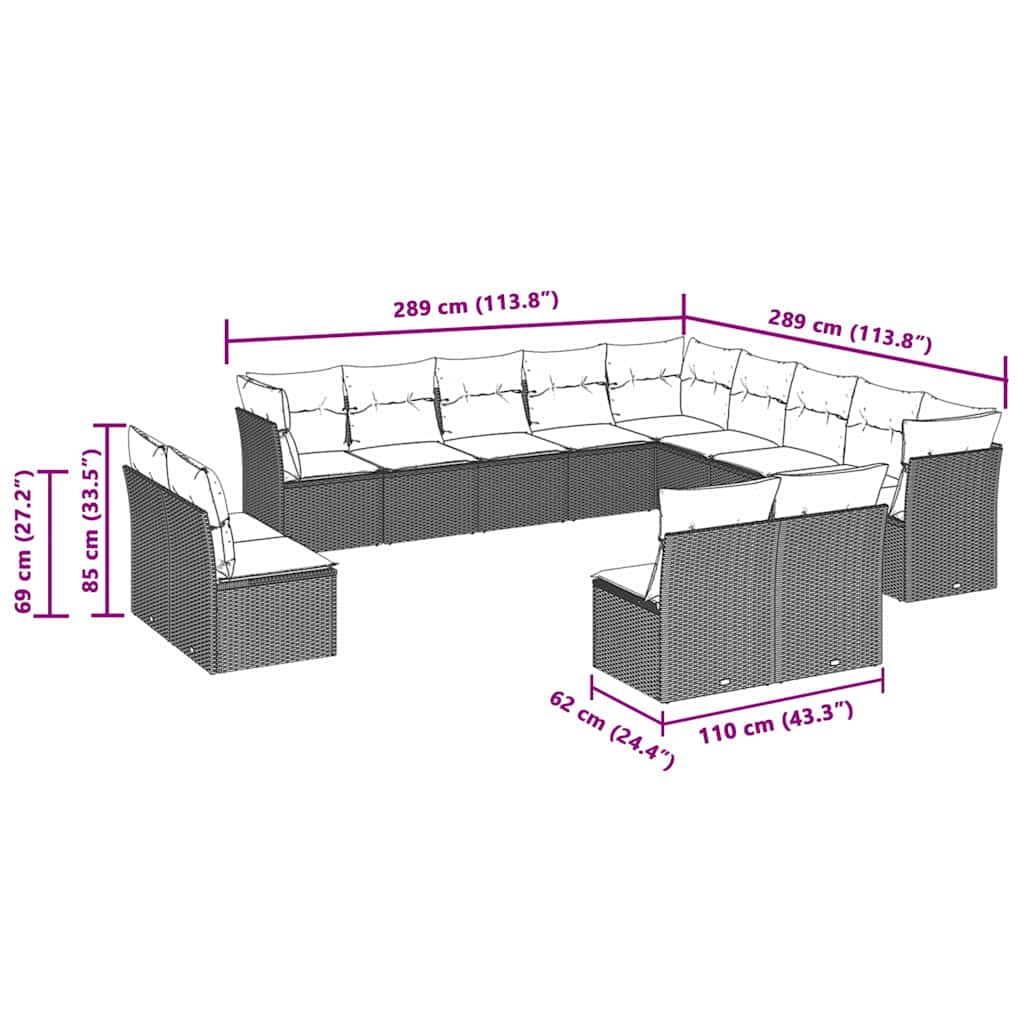 sofasæt til haven 13 dele med hynder polyrattan lysegrå