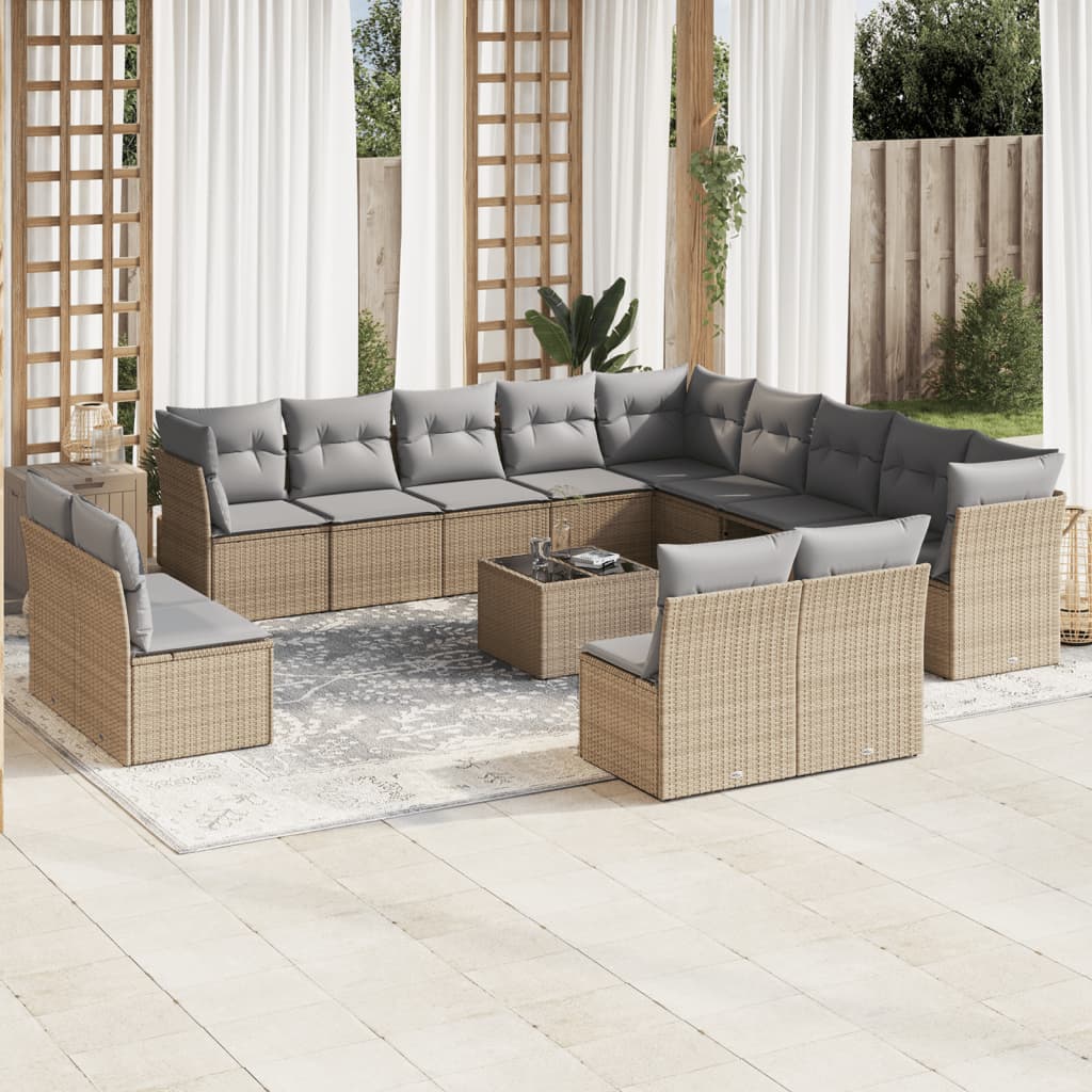 sofasæt til haven 14 dele med hynder polyrattan beige