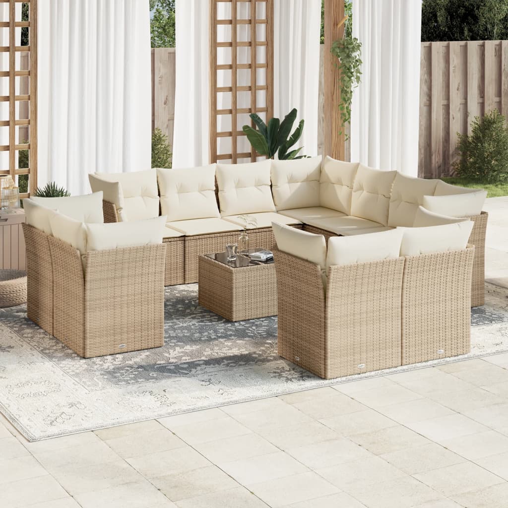 sofasæt til haven 12 dele med hynder polyrattan beige