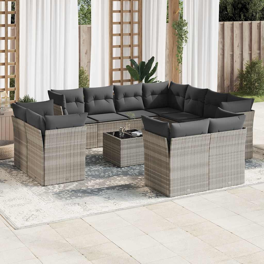 sofasæt til haven 12 dele med hynder polyrattan lysegrå