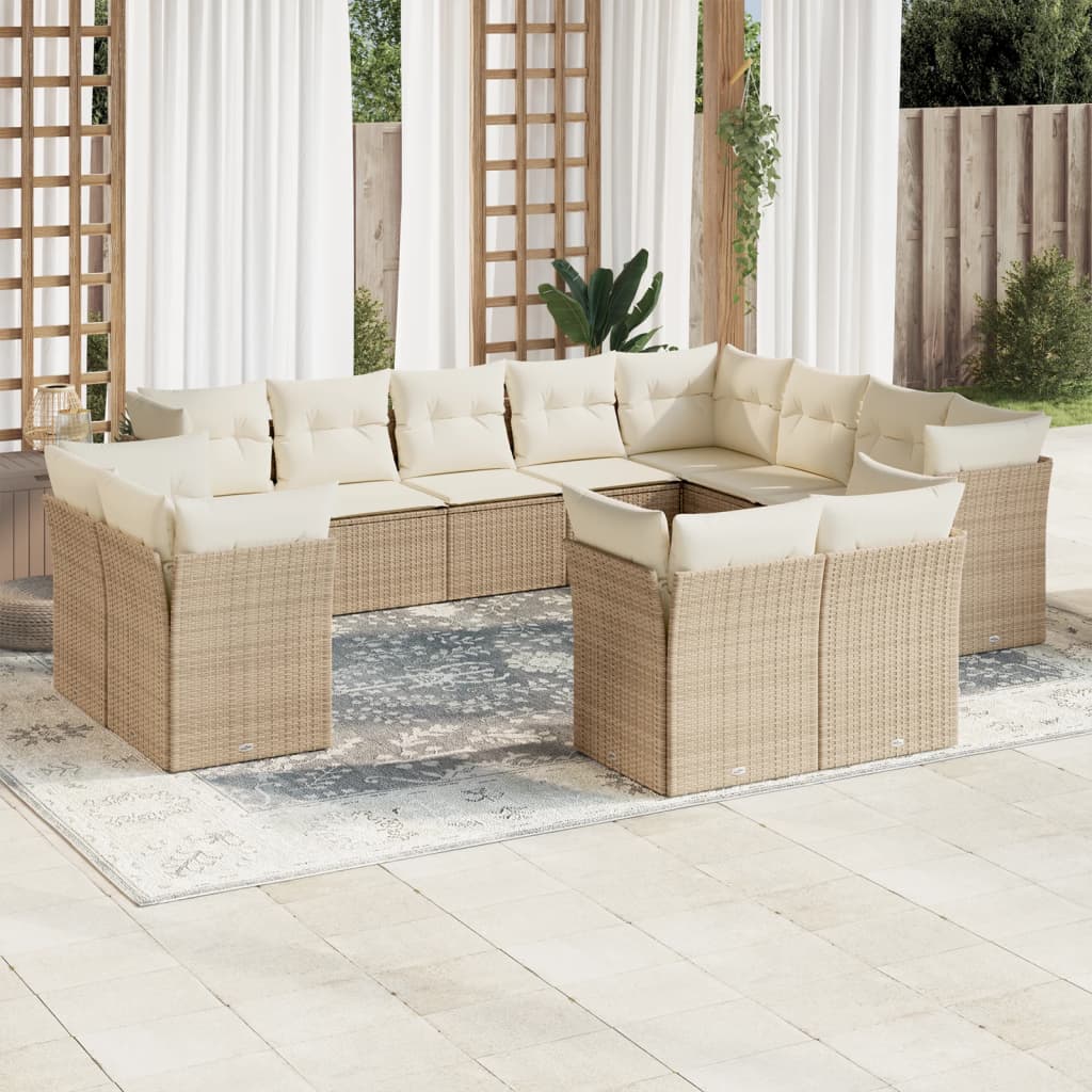 sofasæt til haven 12 dele med hynder polyrattan beige