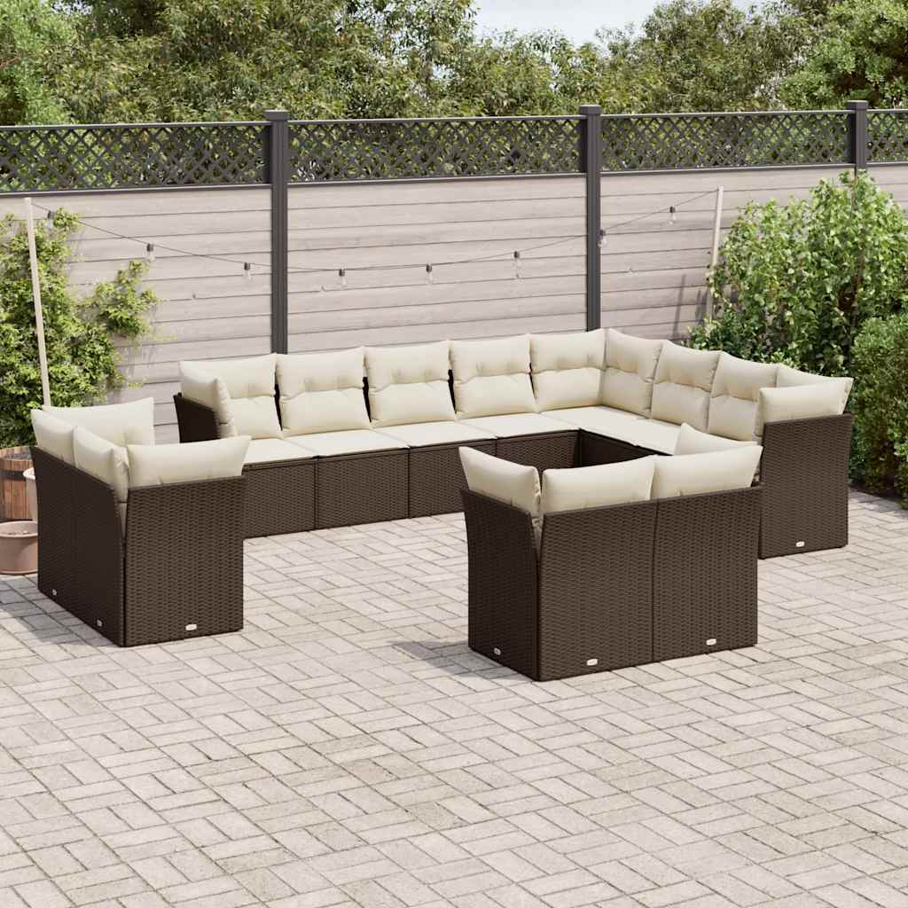 sofasæt til haven 12 dele med hynder polyrattan brun