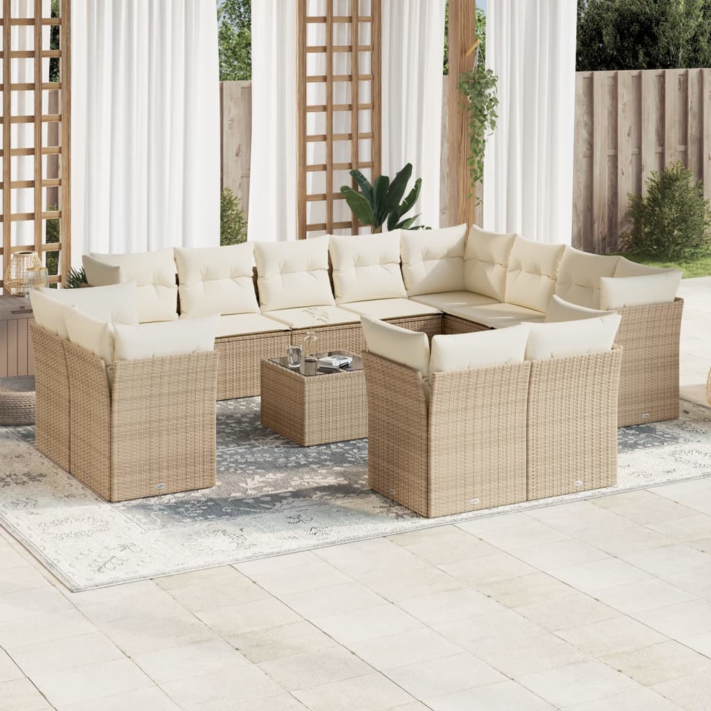 sofasæt til haven 13 dele med hynder polyrattan beige