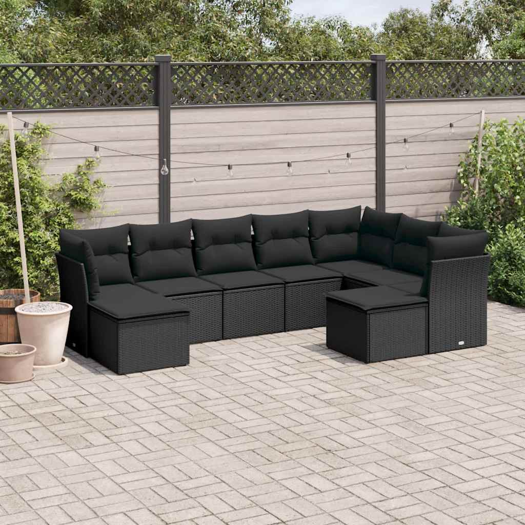 sofasæt til haven 9 dele med hynder polyrattan sort