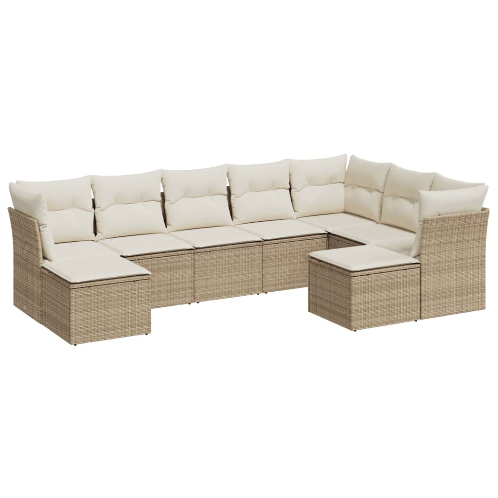 sofasæt til haven 9 dele med hynder polyrattan beige