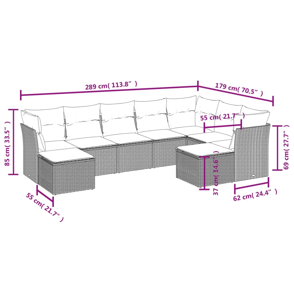 sofasæt til haven 9 dele med hynder polyrattan beige