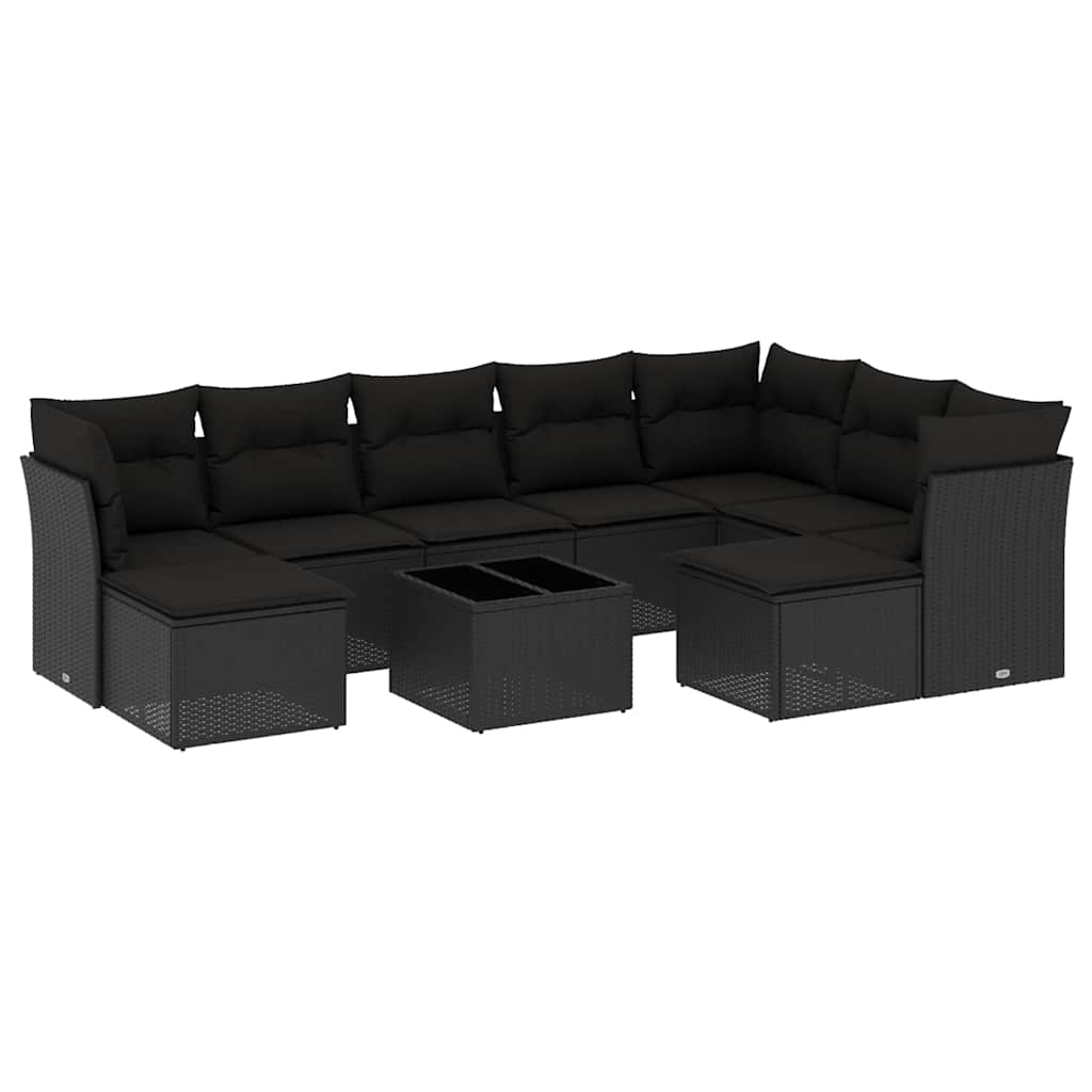 sofasæt til haven 10 dele med hynder polyrattan sort
