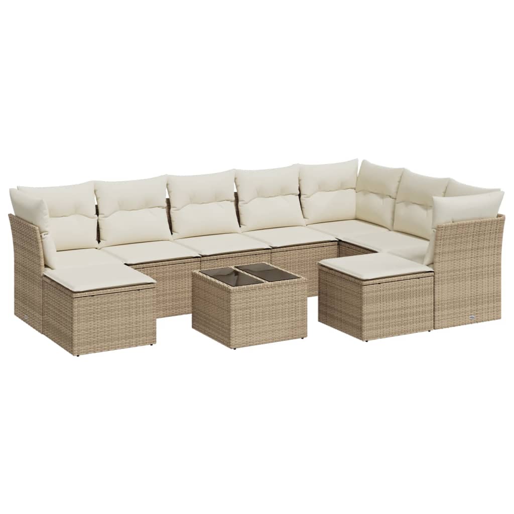 sofasæt til haven 10 dele med hynder polyrattan beige