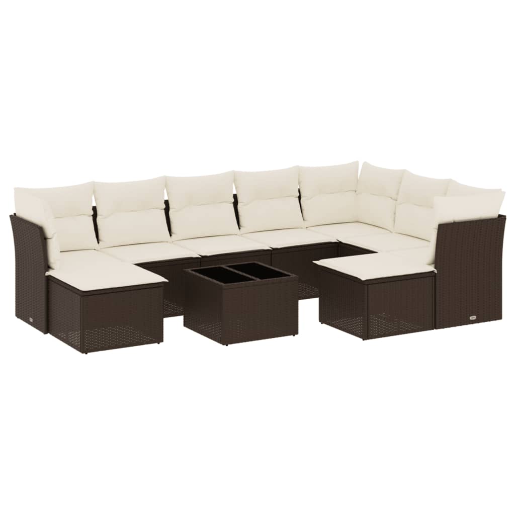 sofasæt til haven 10 dele med hynder polyrattan brun