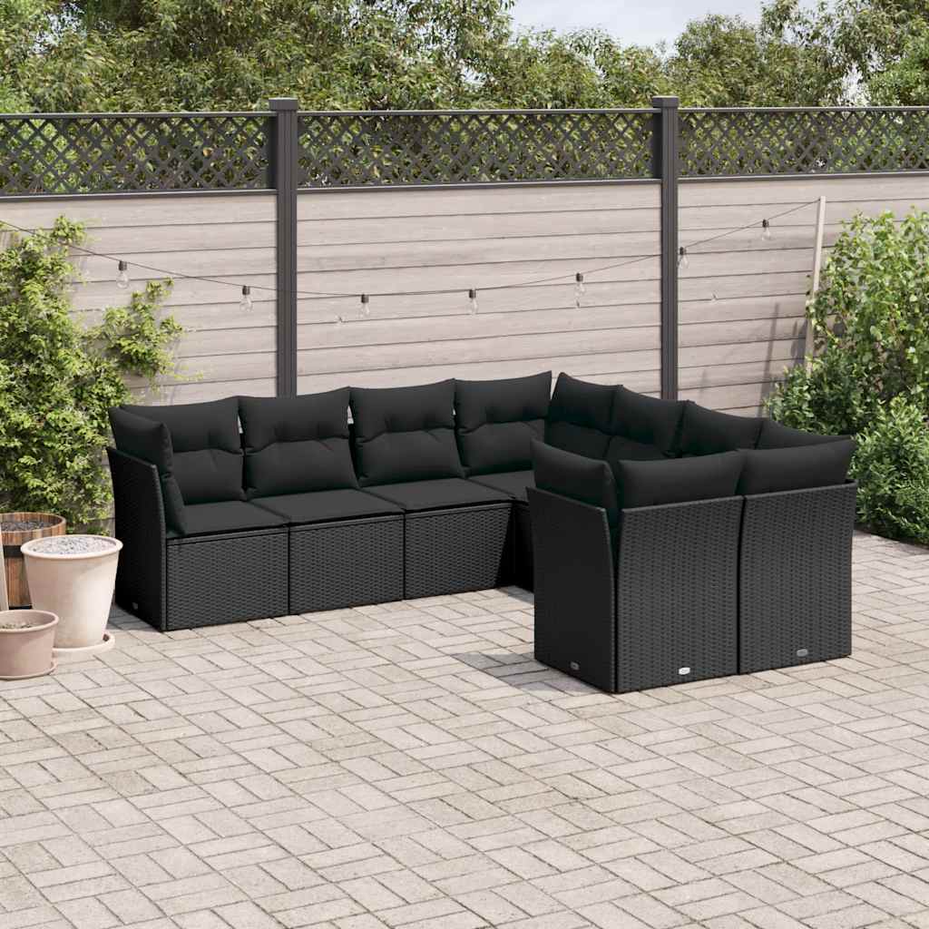 sofasæt til haven 8 dele med hynder polyrattan sort