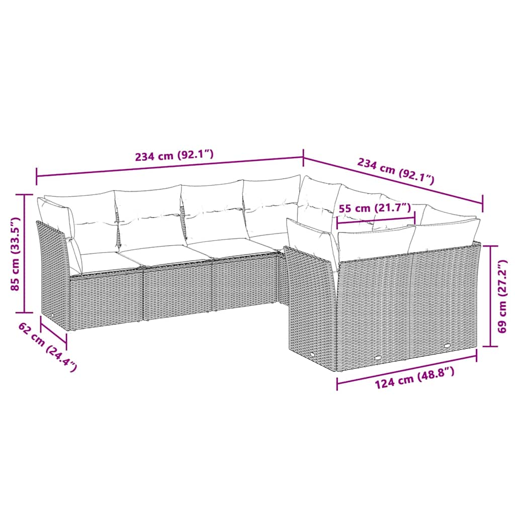 sofasæt til haven 8 dele med hynder polyrattan lysegrå