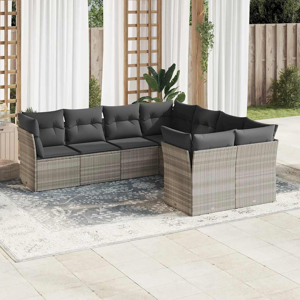 sofasæt til haven 8 dele med hynder polyrattan lysegrå