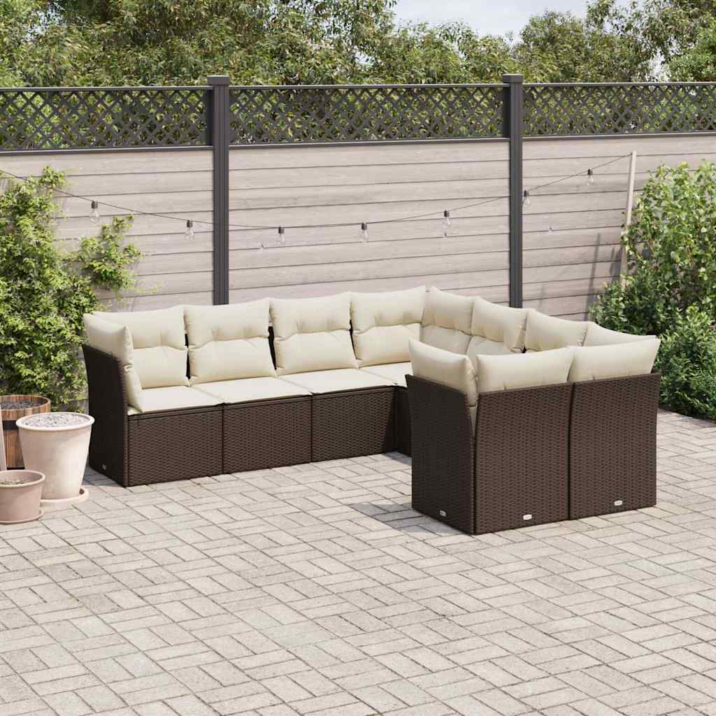 sofasæt til haven 8 dele med hynder polyrattan brun