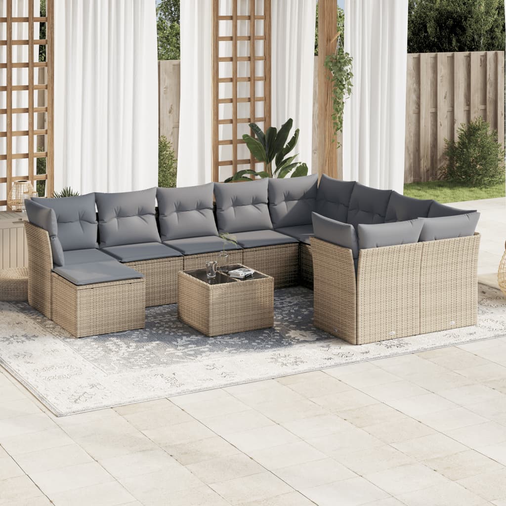 sofasæt til haven 11 dele med hynder polyrattan beige
