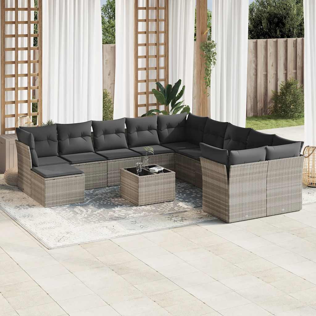 sofasæt til haven 12 dele med hynder polyrattan lysegrå