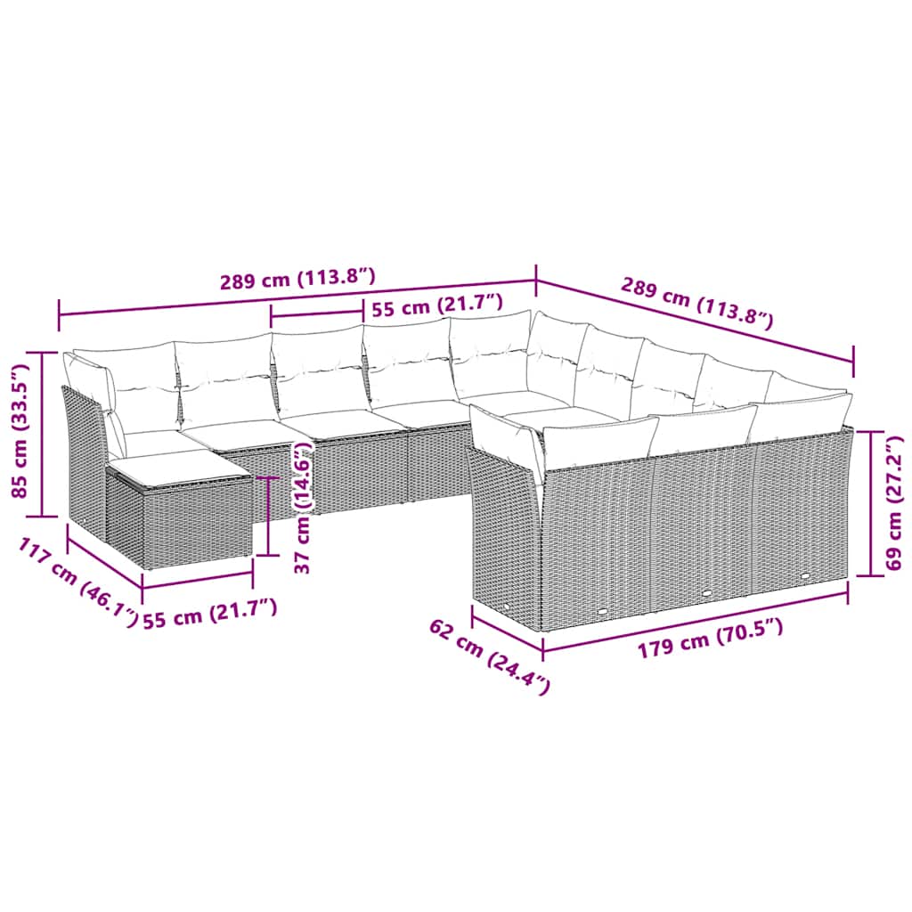 sofasæt til haven 12 dele med hynder polyrattan lysegrå