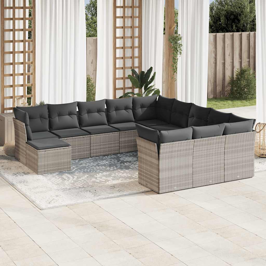 sofasæt til haven 12 dele med hynder polyrattan lysegrå