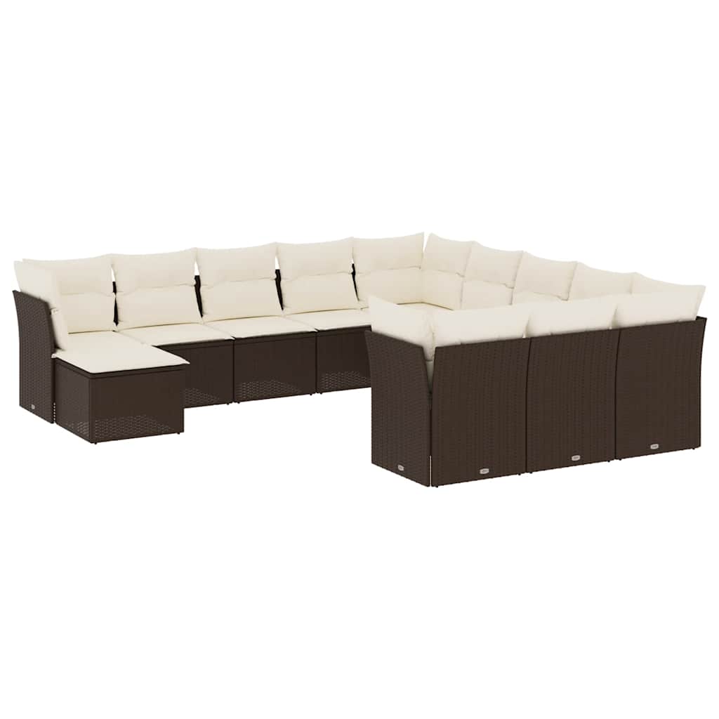 sofasæt til haven 12 dele med hynder polyrattan brun