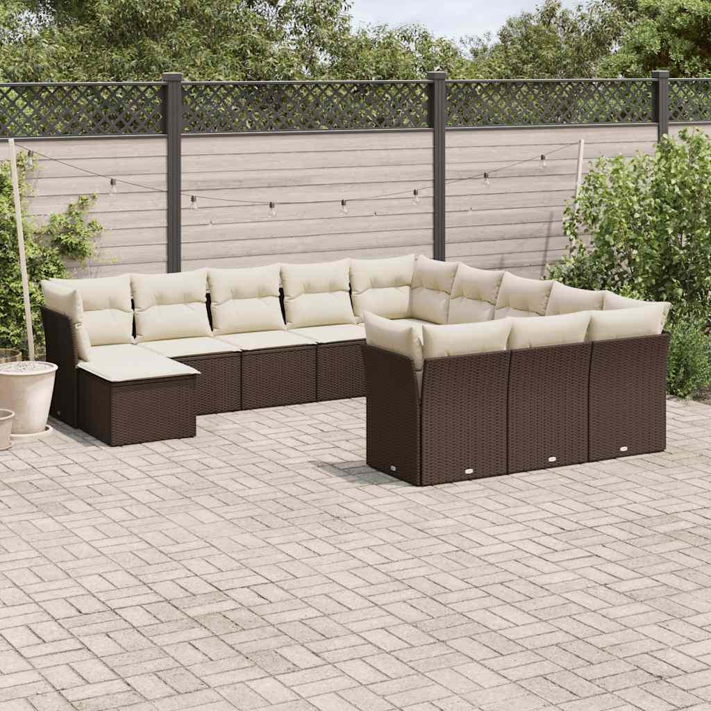 sofasæt til haven 12 dele med hynder polyrattan brun