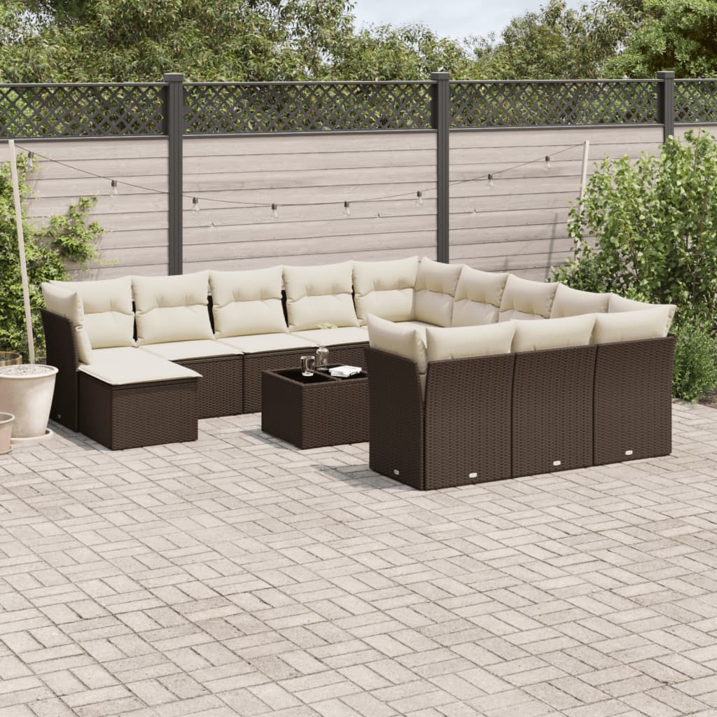 sofasæt til haven 13 dele med hynder polyrattan brun