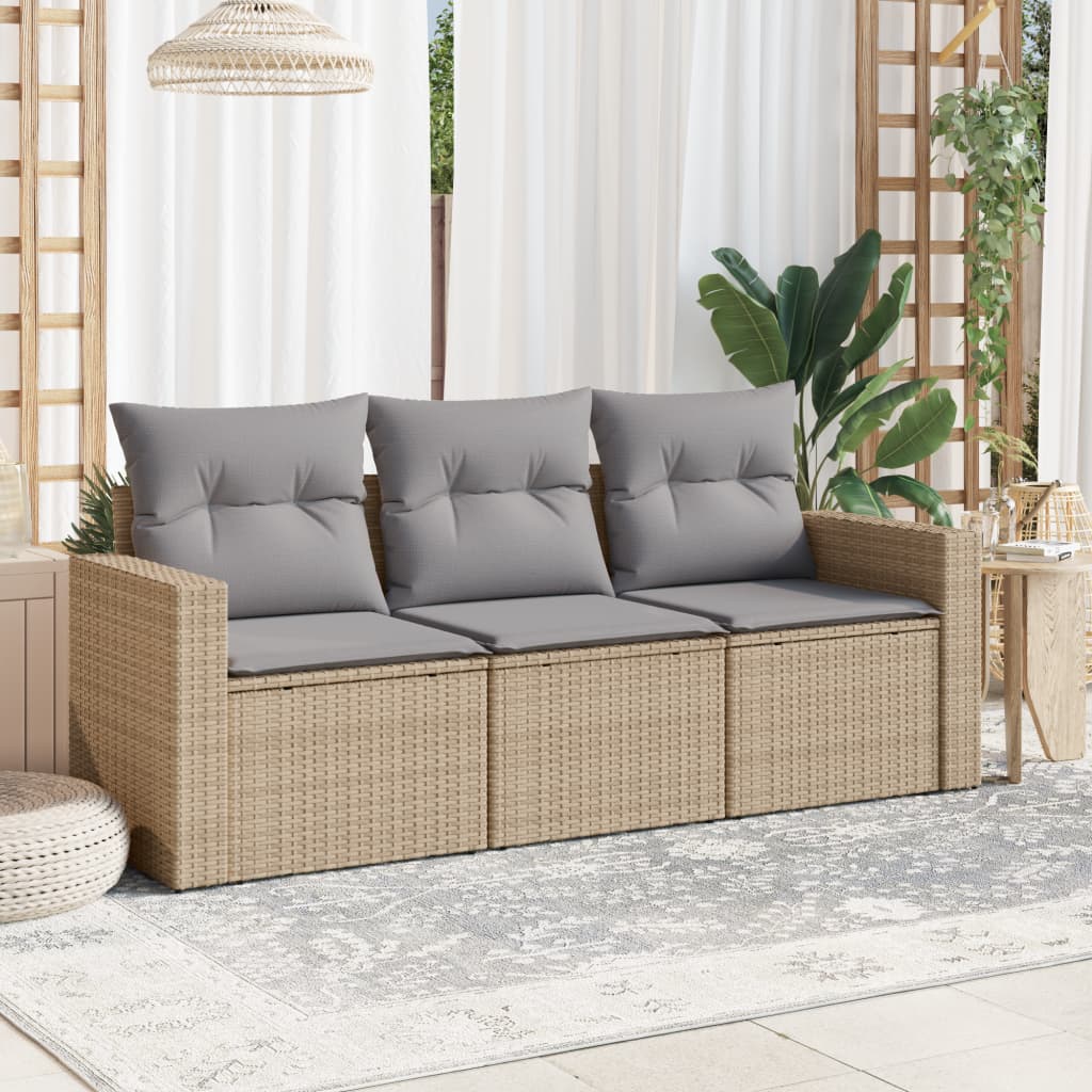 sofasæt til haven 3 dele med hynder polyrattan beige