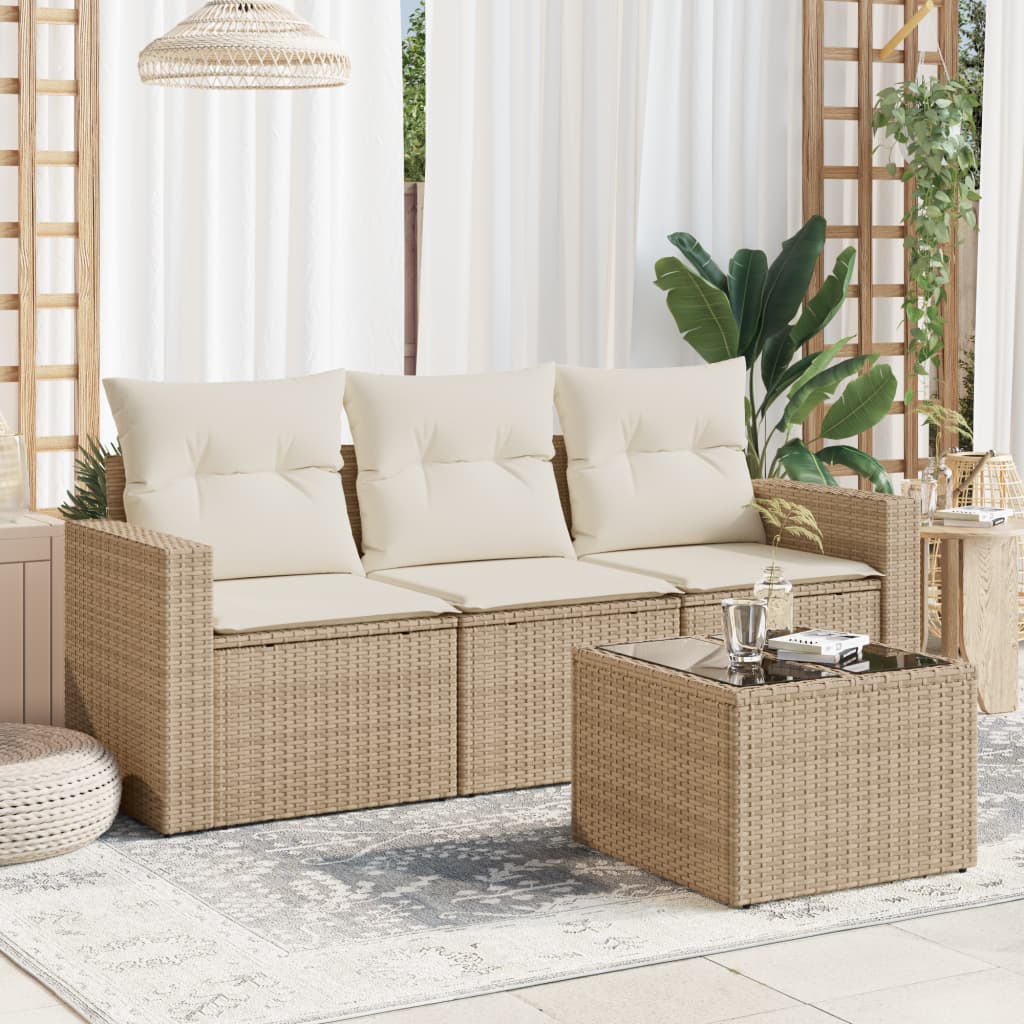 sofasæt til haven 4 dele med hynder polyrattan beige