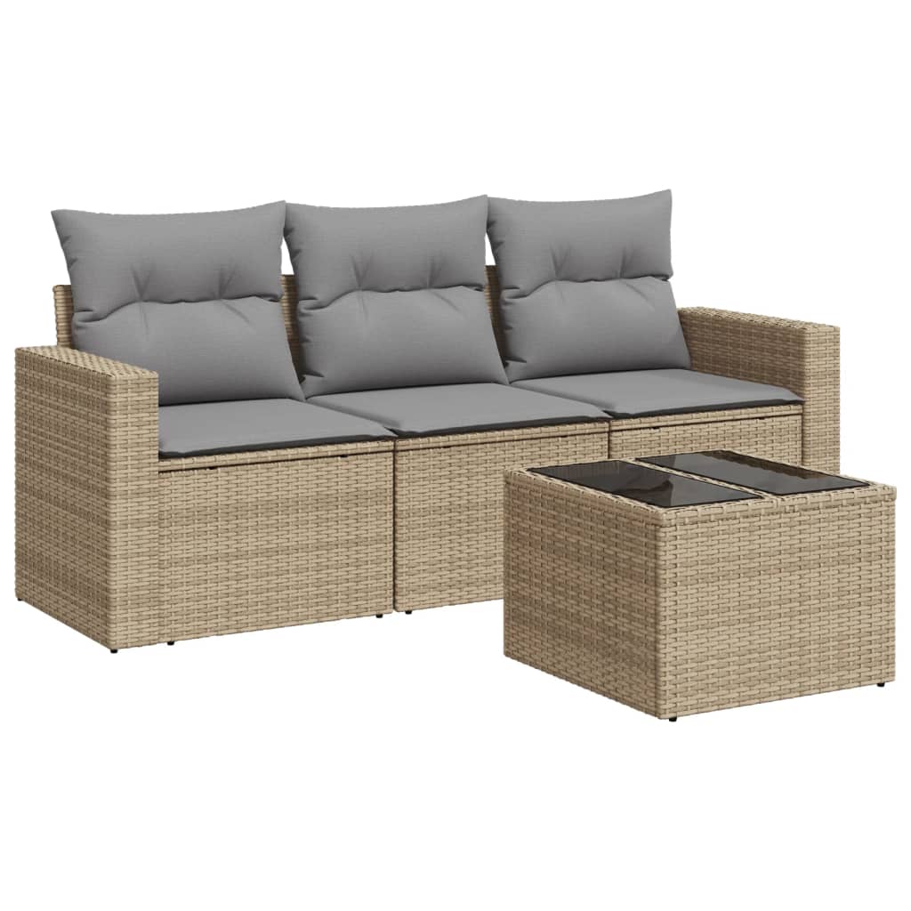 sofasæt til haven 4 dele med hynder polyrattan beige