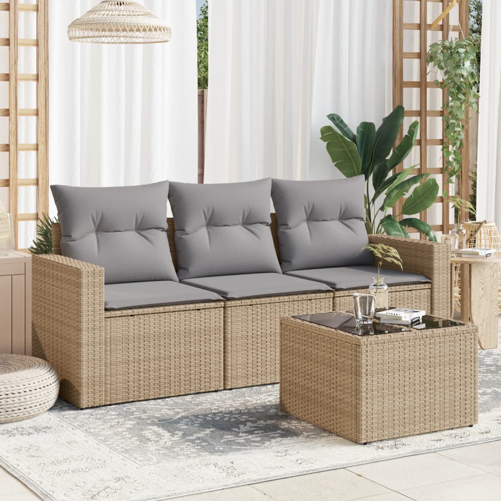 sofasæt til haven 4 dele med hynder polyrattan beige