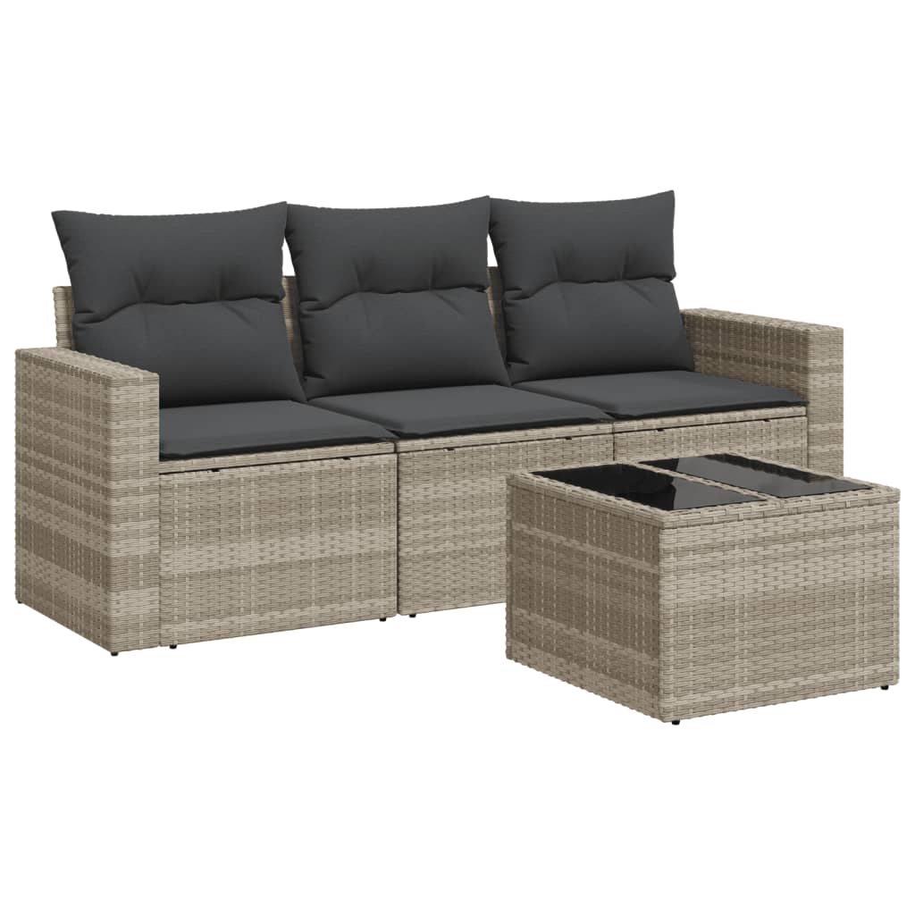 sofasæt til haven 4 dele med hynder polyrattan lysegrå