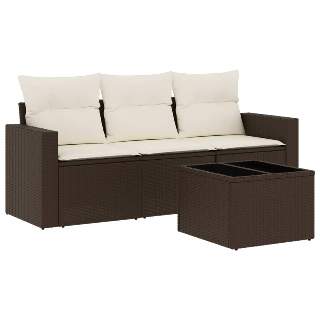sofasæt til haven 4 dele med hynder polyrattan brun