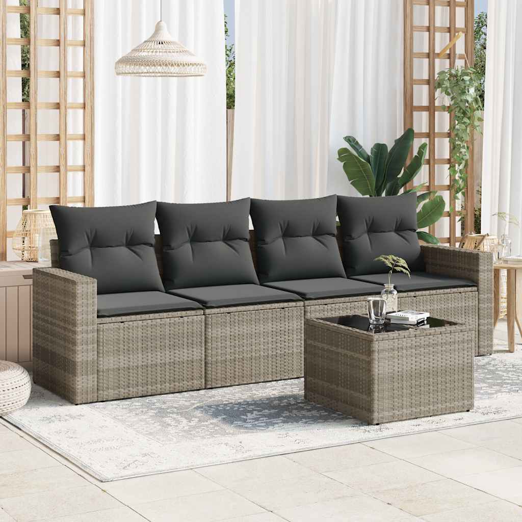 sofasæt 5 dele med hynder polyrattan lysegrå