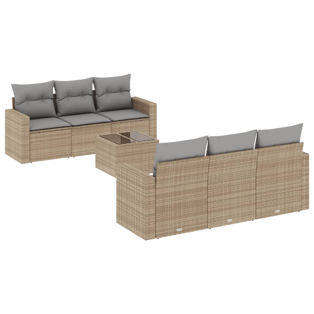 sofasæt til haven 7 dele med hynder polyrattan beige