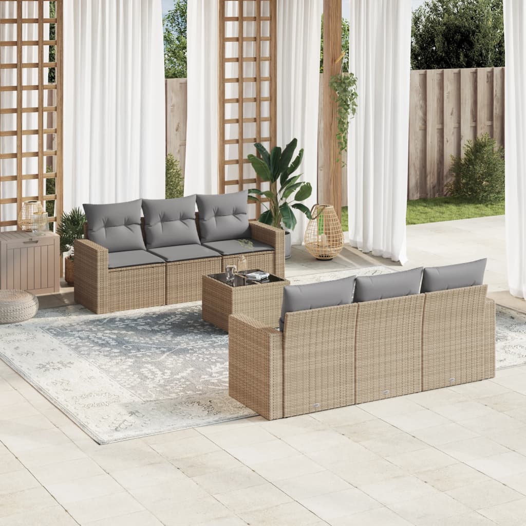 sofasæt til haven 7 dele med hynder polyrattan beige
