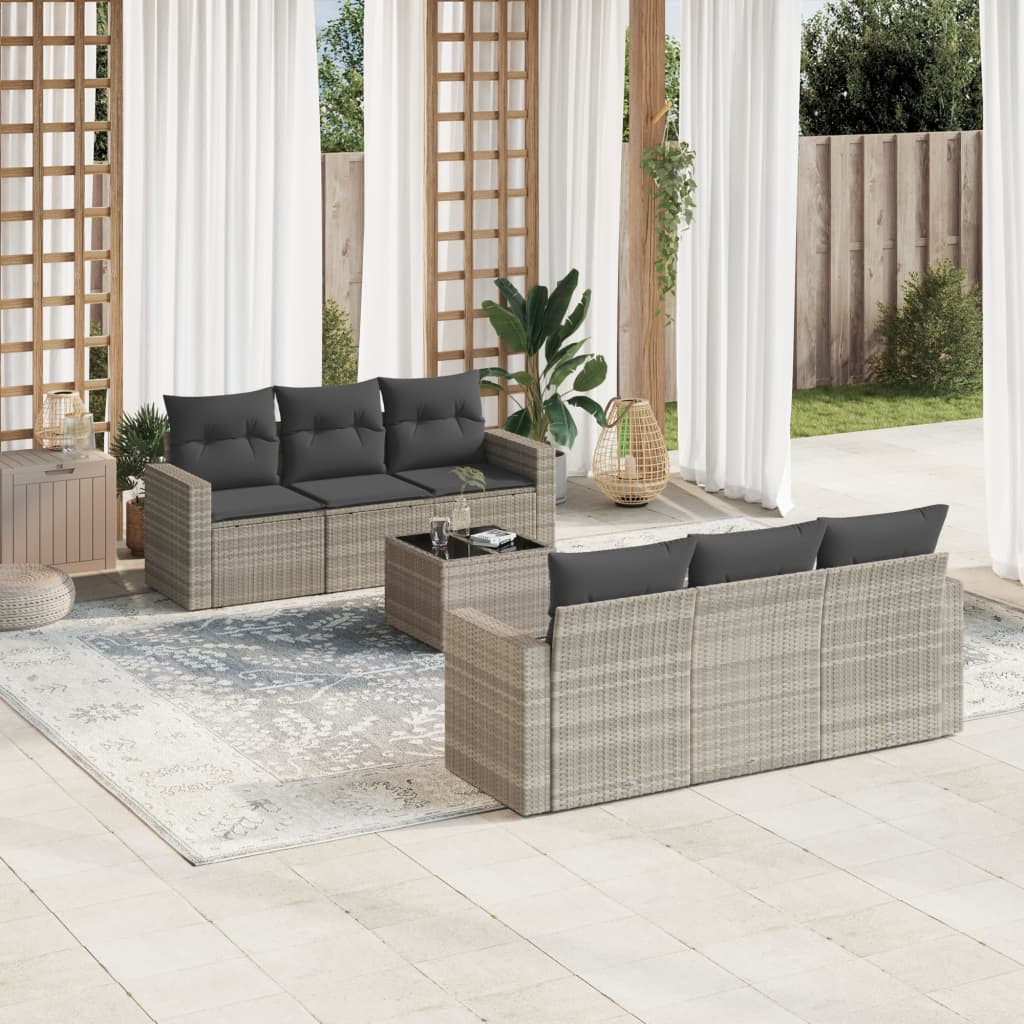 sofasæt til haven 7 dele med hynder polyrattan lysegrå