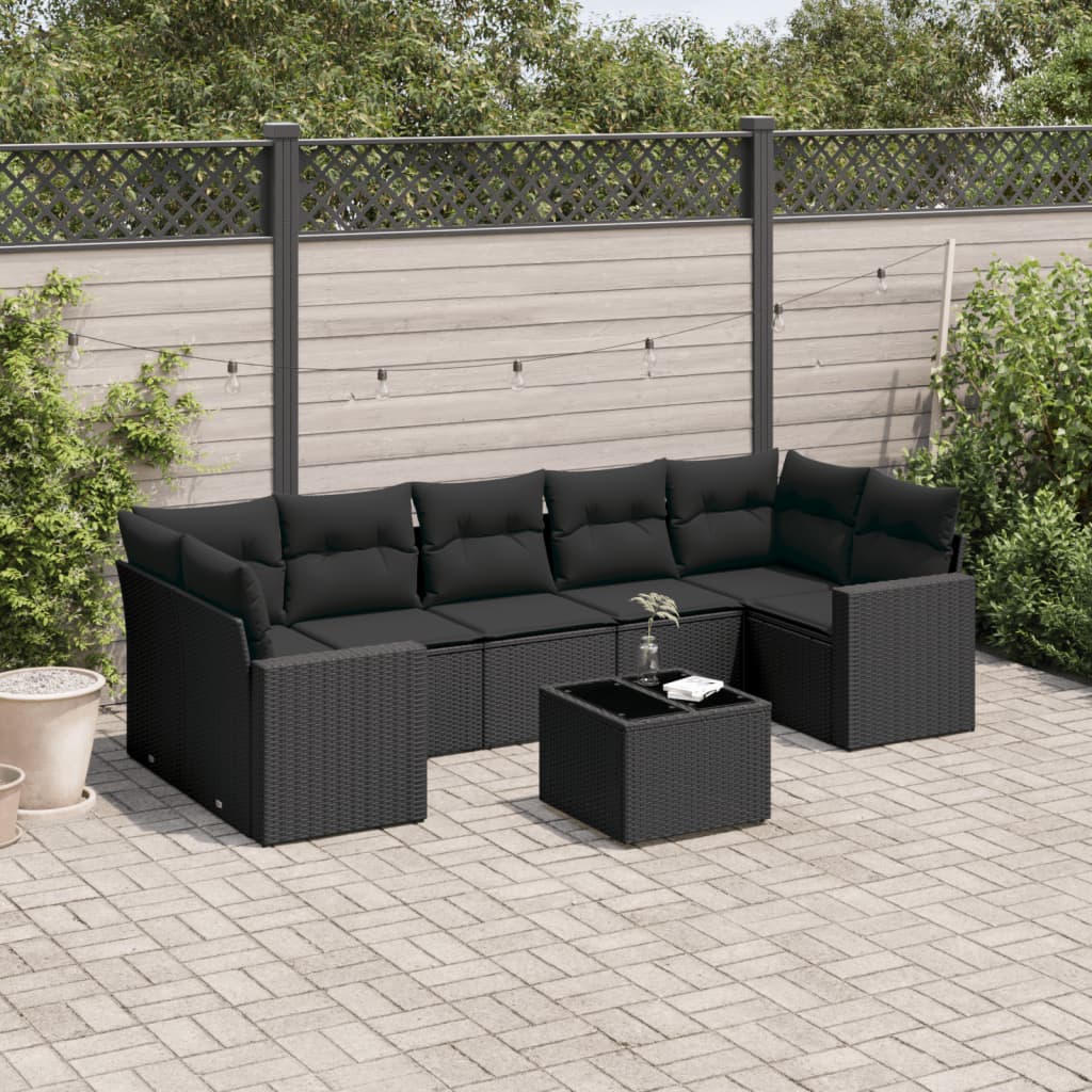 sofasæt til haven 8 dele med hynder polyrattan sort