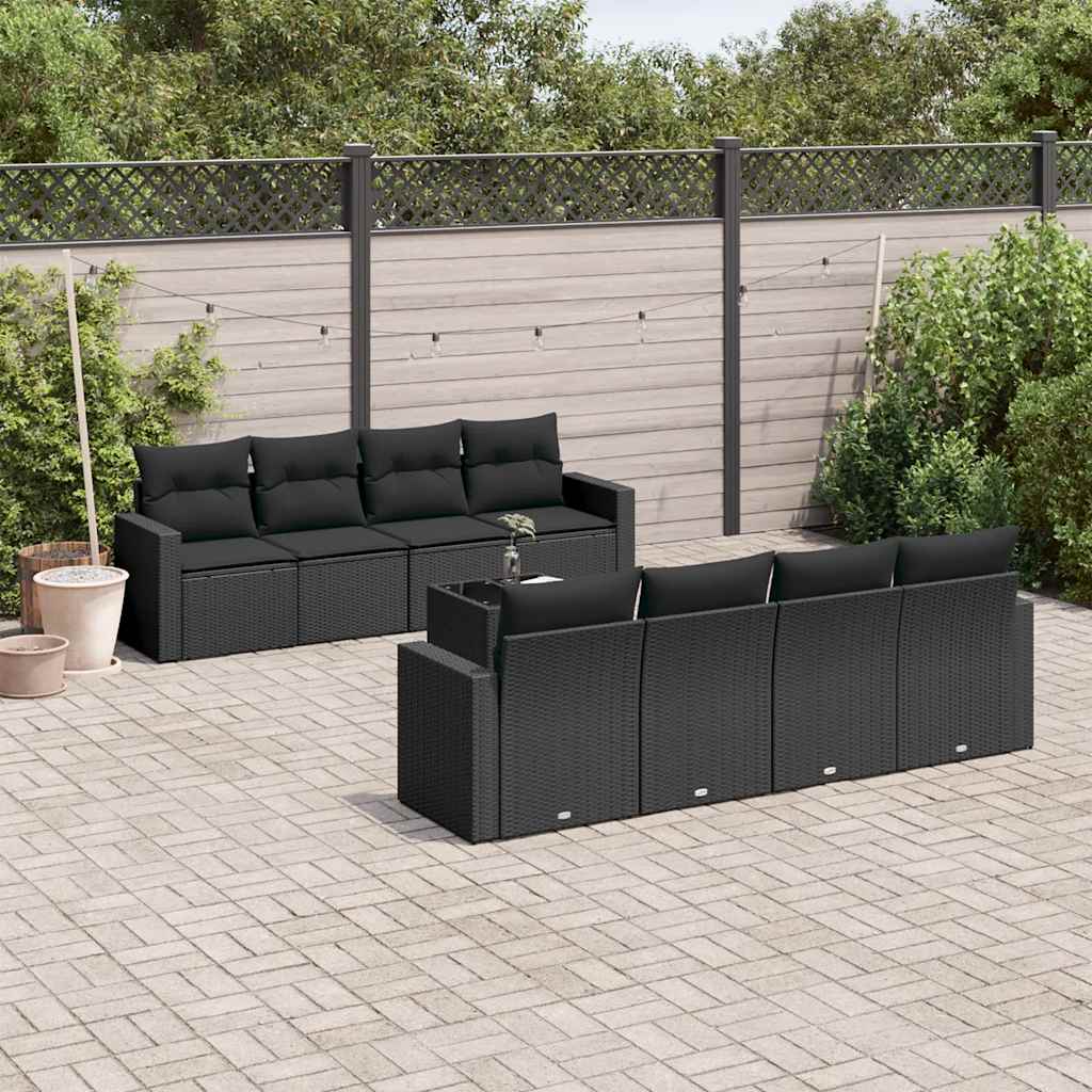 sofasæt til haven 9 dele med hynder polyrattan sort