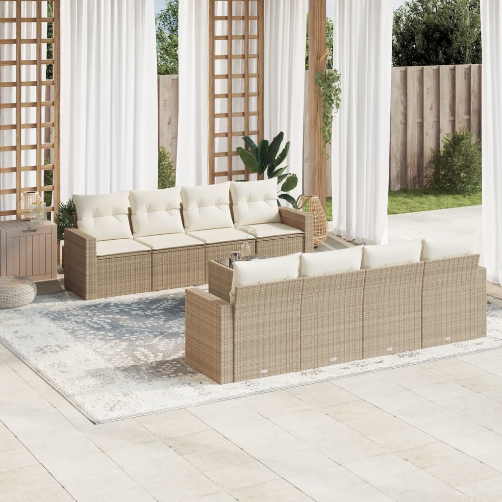 sofasæt til haven 9 dele med hynder polyrattan beige