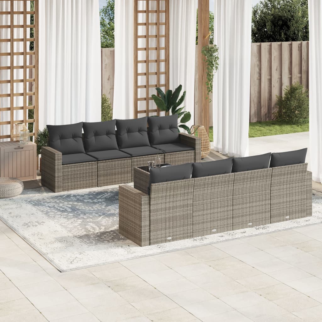 sofasæt til haven 9 dele med hynder polyrattan grå