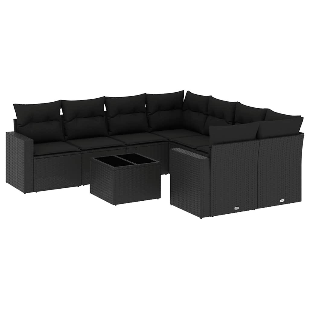 sofasæt til haven 9 dele med hynder polyrattan sort
