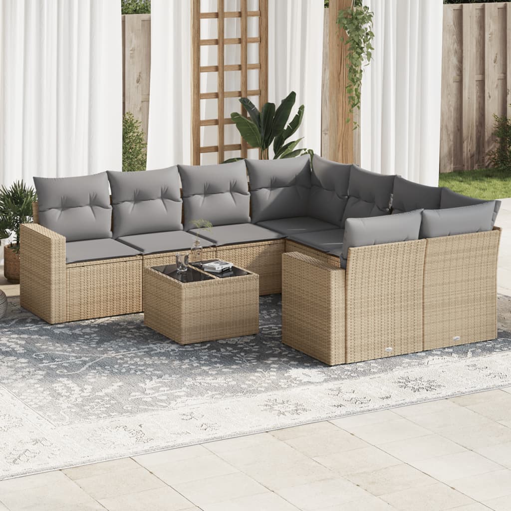 sofasæt til haven 9 dele med hynder polyrattan beige