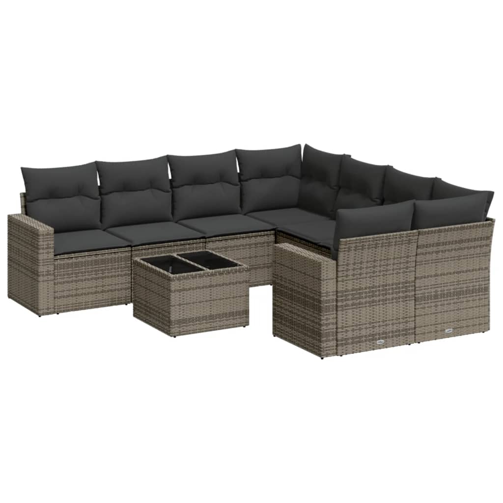 sofasæt til haven 9 dele med hynder polyrattan grå