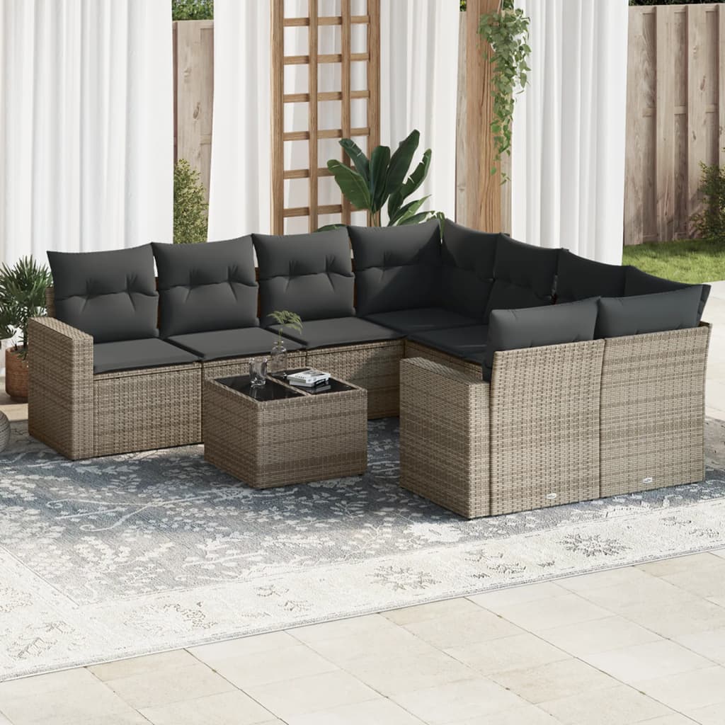sofasæt til haven 9 dele med hynder polyrattan grå
