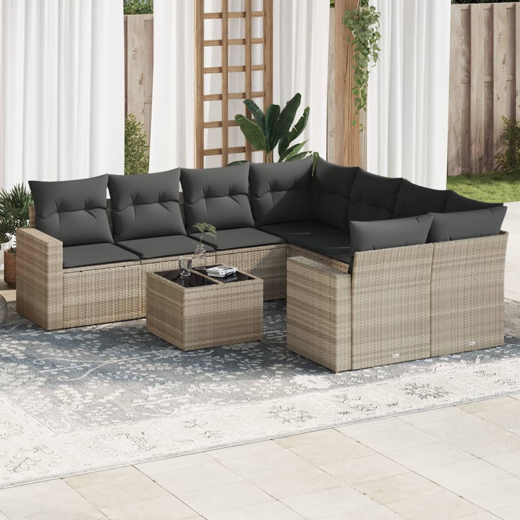 sofasæt til haven 9 dele med hynder polyrattan lysegrå