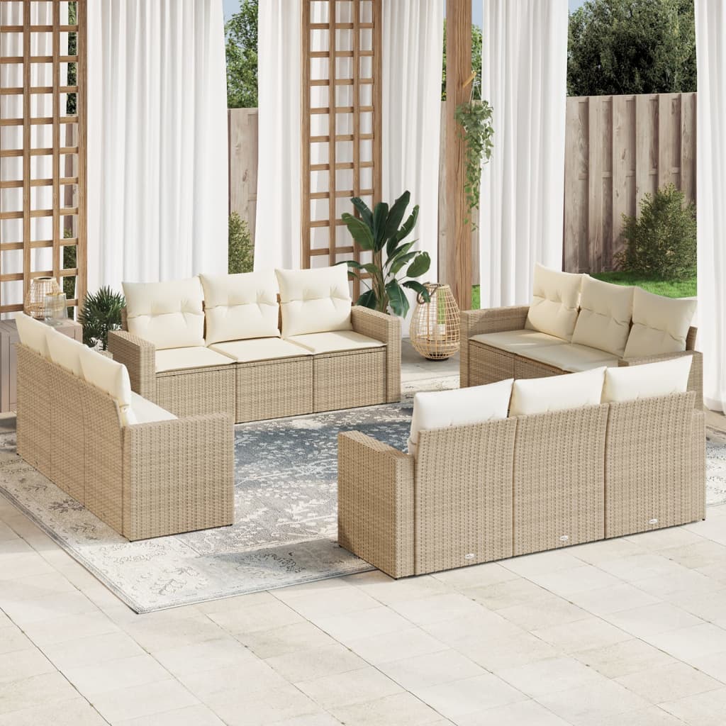 sofasæt til haven 12 dele med hynder polyrattan beige