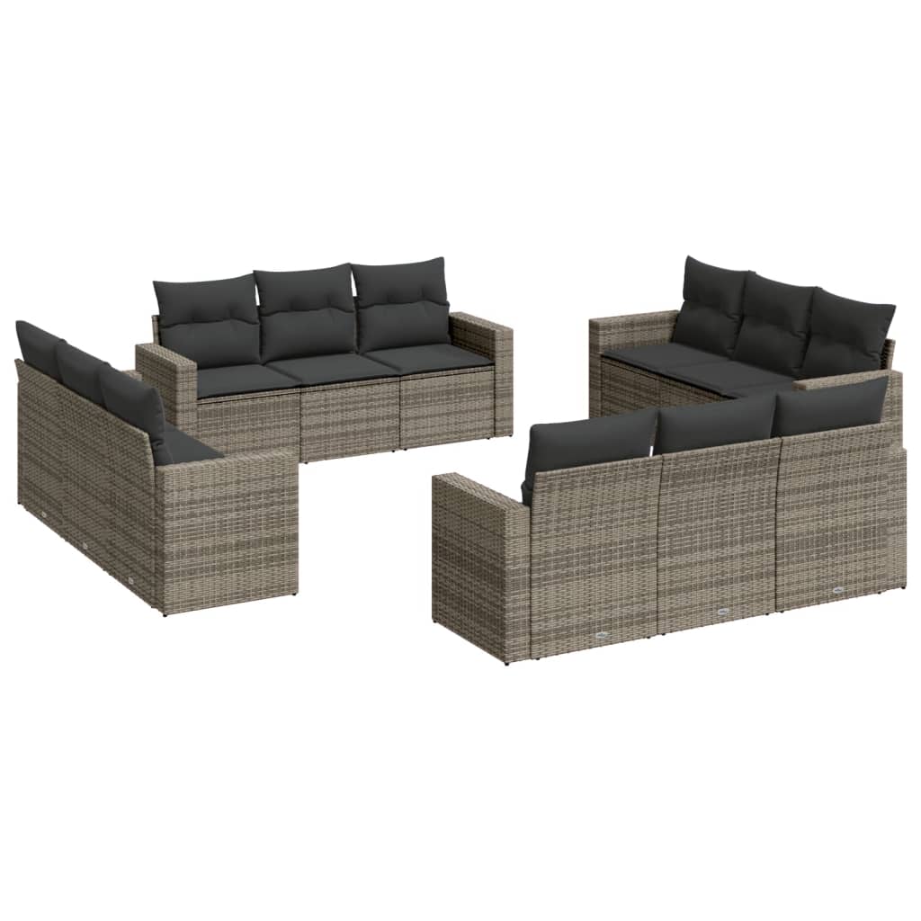 sofasæt til haven 12 dele med hynder polyrattan grå