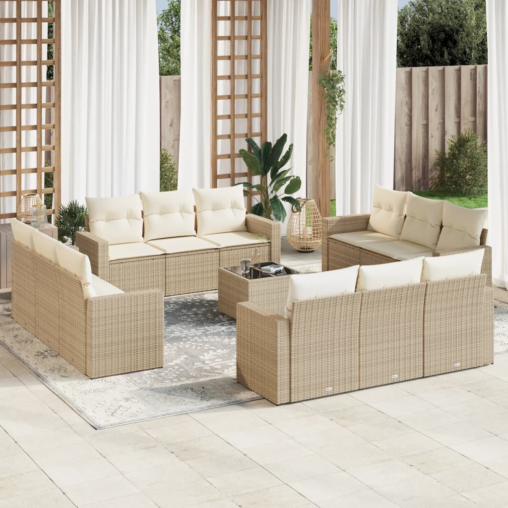 sofasæt til haven 13 dele med hynder polyrattan beige