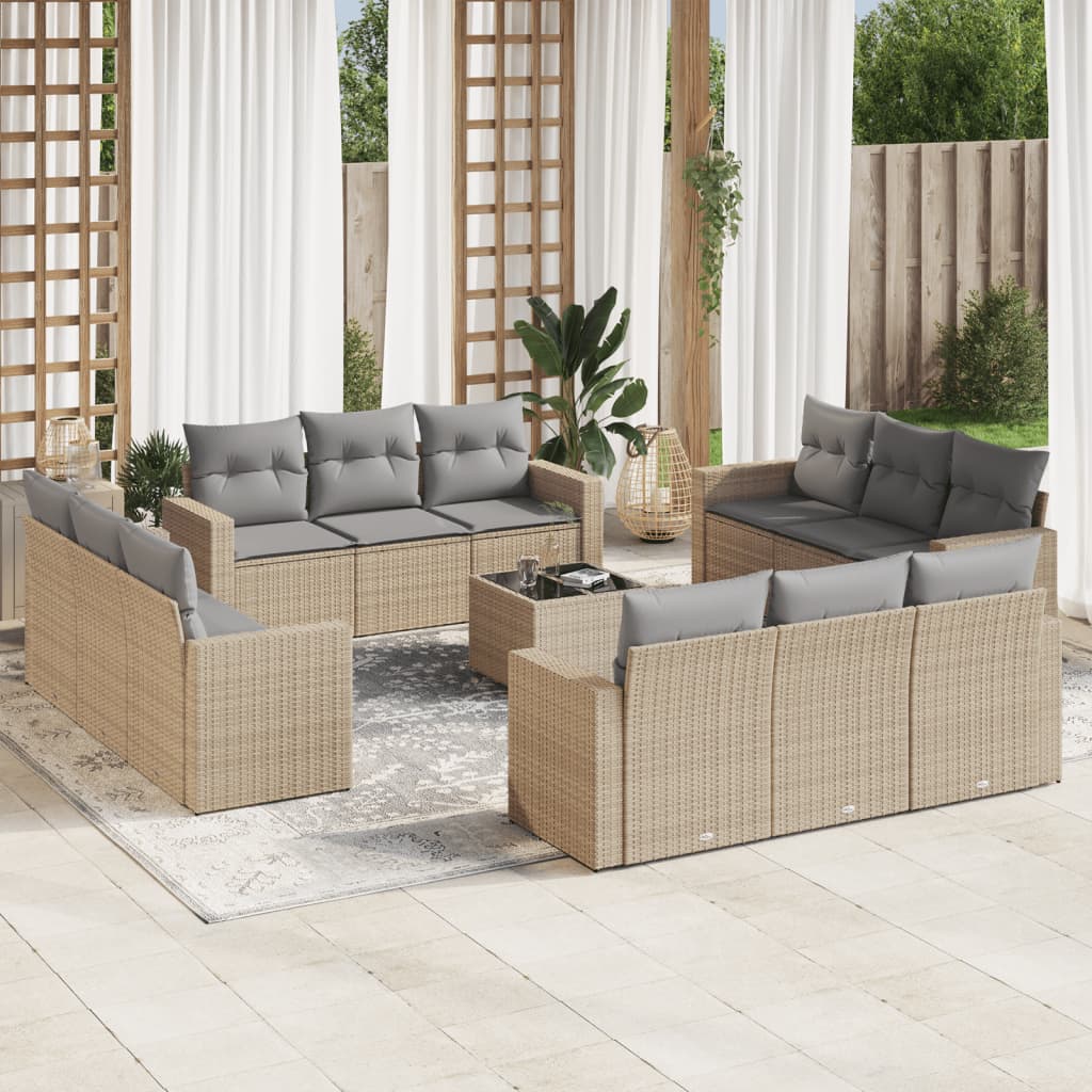 sofasæt til haven 13 dele med hynder polyrattan beige