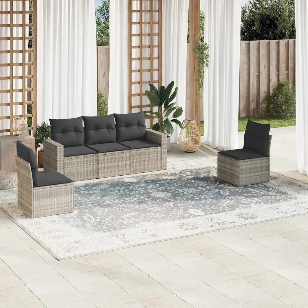 sofasæt 5 dele med hynder polyrattan lysegrå