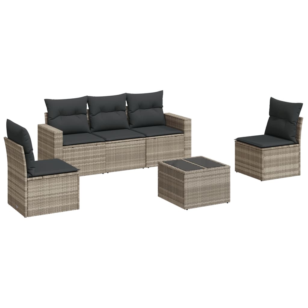 sofasæt til haven 6 dele med hynder polyrattan lysegrå